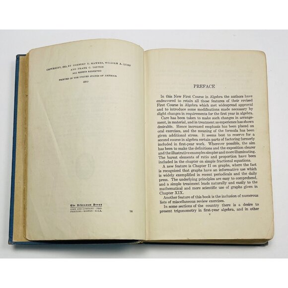 New First Course In Algebra by Hawkes-Luby-Touton 1925 Texas Textbook Hardcover - Picture 5 of 13